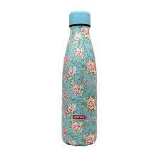 Botella Térmica Doble Pared 500ml, Diseño Flores Pequeñas Rosas Verde - Acero Inoxidable