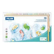 Caja de Metal con 36 Lápices de Colores Acuarelables Milan - Set Artístico Profesional