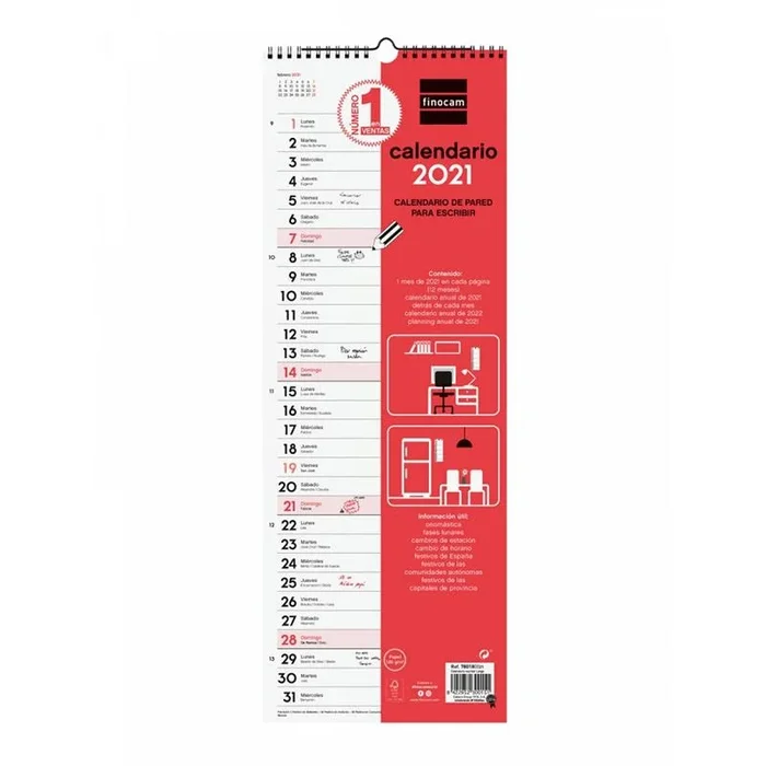 Calendario Finocam 2021 de Pared para Escribir Largo - Organización Mensual