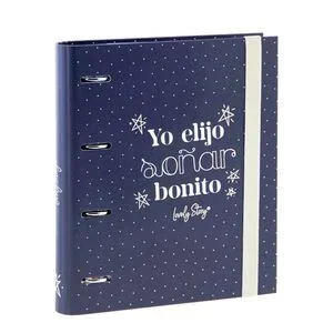 Carpeblock Carpeta A4 4 Anillas con Recambio - Cierre Goma Elástica 'Yo Elijo Soñar Bonito'