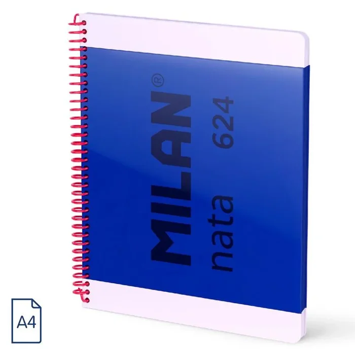 Cuaderno Milan Nata 624 A4, 80 Hojas, Espiral Plástico, Líneas Azules - Papelería Escolar