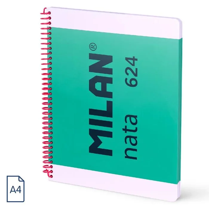 Cuaderno Milan Nata 624 A4 80 Hojas Espiral Plástico Liso Verde - Papelería Escolar