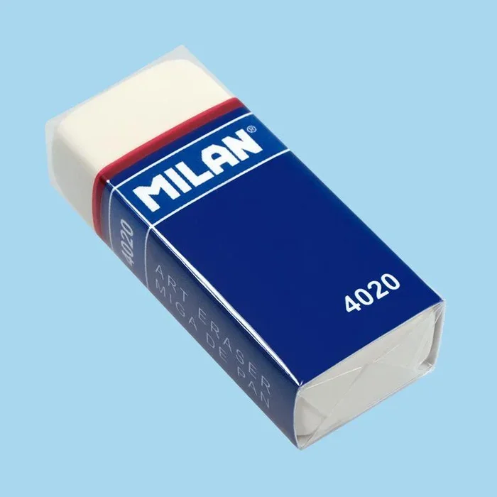 Goma de Borrar Milan 4020 Miga de Pan con Funda de Cartón y Bolsa - Papelería Escolar