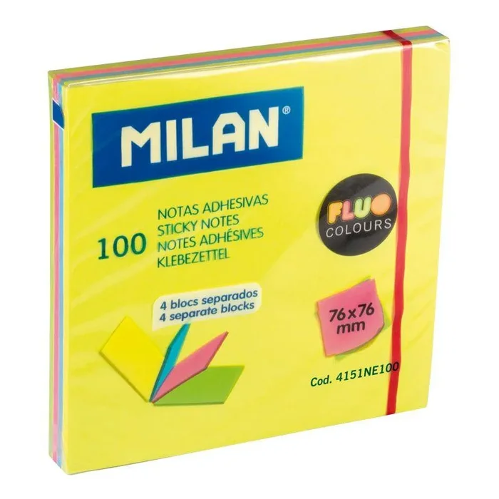 Notas Adhesivas Milan Pack 4 Bloques Separados Colores Flúor 76x76mm 100 Hojas - Papelería