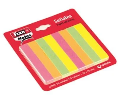 Pack 8 Blocs Notas Adhesivas Fixo Neón 12x76mm, Papelería Escolar y Oficina