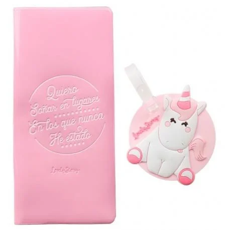 Portadocumentos de Viaje Unicornio con Identificador de Maleta - Quiero Soñar en Lugares donde Nunca He Estado