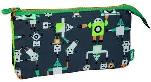 Portatodo 5 Compartimentos Happy Bots Verde - Estuche Escolar Organizador
