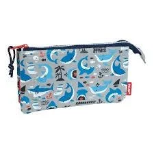 Portatodo Milan Shark Attack 5 Compartimentos - Estuche Escolar Resistente y Espacioso